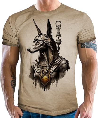 Herren T-Shirt mit Tattoo Design im vintage Used Look: Anubis für Fans der Ägyptischen Mythologie