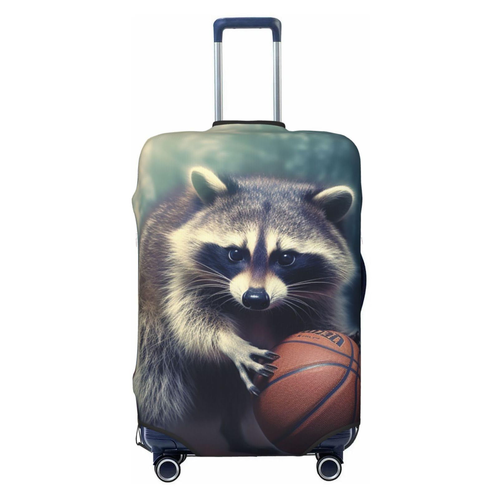 CSGJMYGS Funny Raccoon Basketball-Gepäckabdeckungen für Koffer, waschbar, modisch, dehnbar, kratzfest, passend für 45,7 - 81,3 cm Gepäck, XL, Schwarz, XL, Schwarz , XL