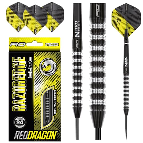 RED DRAGON Razor Edge Elite 24 Gramm Premium Tungsten Darts Set mit Flights und Stielen