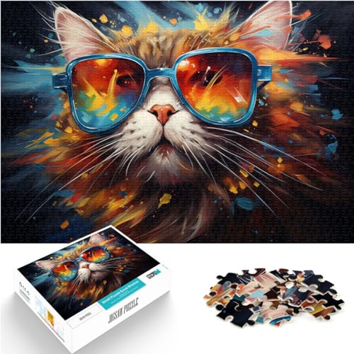 Spielzeug-Puzzle, Katze mit Sonnenbrille, 1000 Teile, Puzzle, Holzpuzzle, Lernspiele, Spaß für zu Hause, Aktivitäten, Geburtstagsgeschenk, Reisegeschenk, (50 x 75 cm)