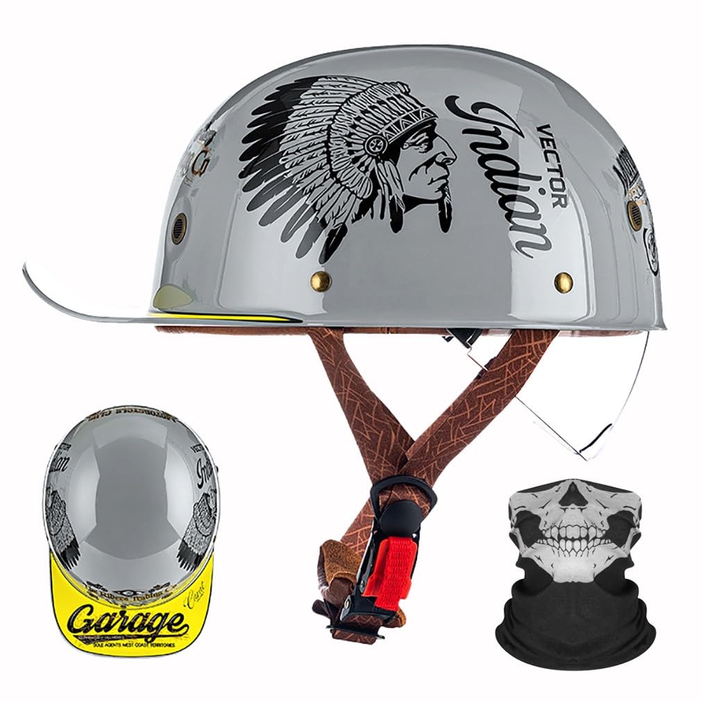 Motorrad Halbhelm Halbschalenhelm Baseballmütze-Helm Baseball Cap Motorradhelm ECE-Zulassung Open Face Helm Mit SchrumpffäHiger Linse Cruiser Chopper Scooter Helm Mopedhelm/57-64cm