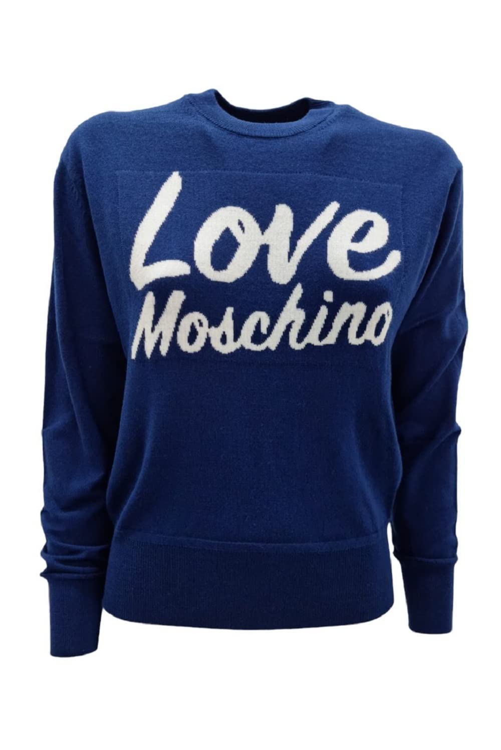 Love Moschino Women's Slim fit Long-Sleeved with Love Penguins Intarsia. Pullover Sweater, Blue, 42