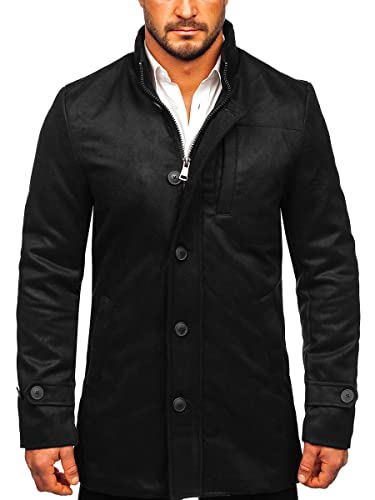 BOLF Herren Mantel Kurzmantel Wintermantel Winter Jacket Business Freizeit Reverskragen Herbst Jacke Mittellang Trenchcoat Outdoor Style M3129 Schwarz L [4D4]