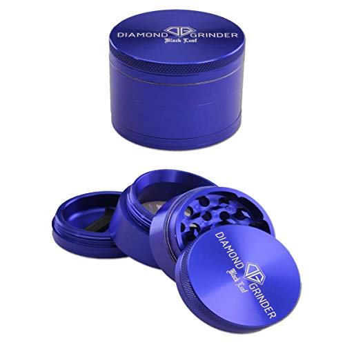 Black Leaf Aluminium-Grinder Diamond groß 4-teilig Ø 56 mm | hochwertiger Aluminium Crusher mit Pollenkammer | Premium Grinder Blau | inkl. Schaber