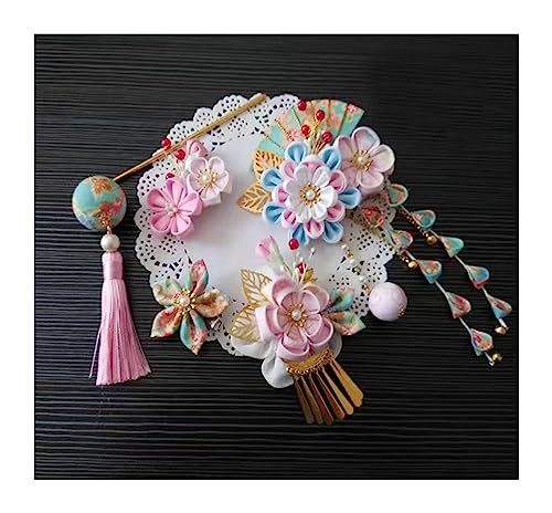 Haargabel, Braut-Haarnadeln, Hanfu-Haarstäbchen, japanische handgefertigte Haaraccessoires im japanischen Stil, Kimono, Yukata, Hanfu, Kopfschmuck, rosa Kirschblüten-Haarnadel, Foto-Requisiten Kopfsch