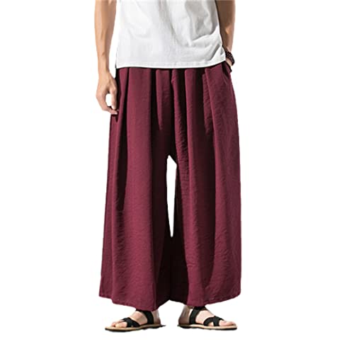 Herrenhose im chinesischen Stil, drapiert, solide Baumwolle, traditionelle Hose mit weitem Bein, weinrot, 41-44.5