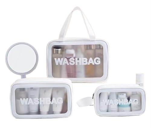 Tragbare Make-up-Tasche, große Kapazität, tragbare Reise-Aufbewahrungstasche, transparente Kosmetik-Aufbewahrungstasche Kosmetiktasche Set(White,S)