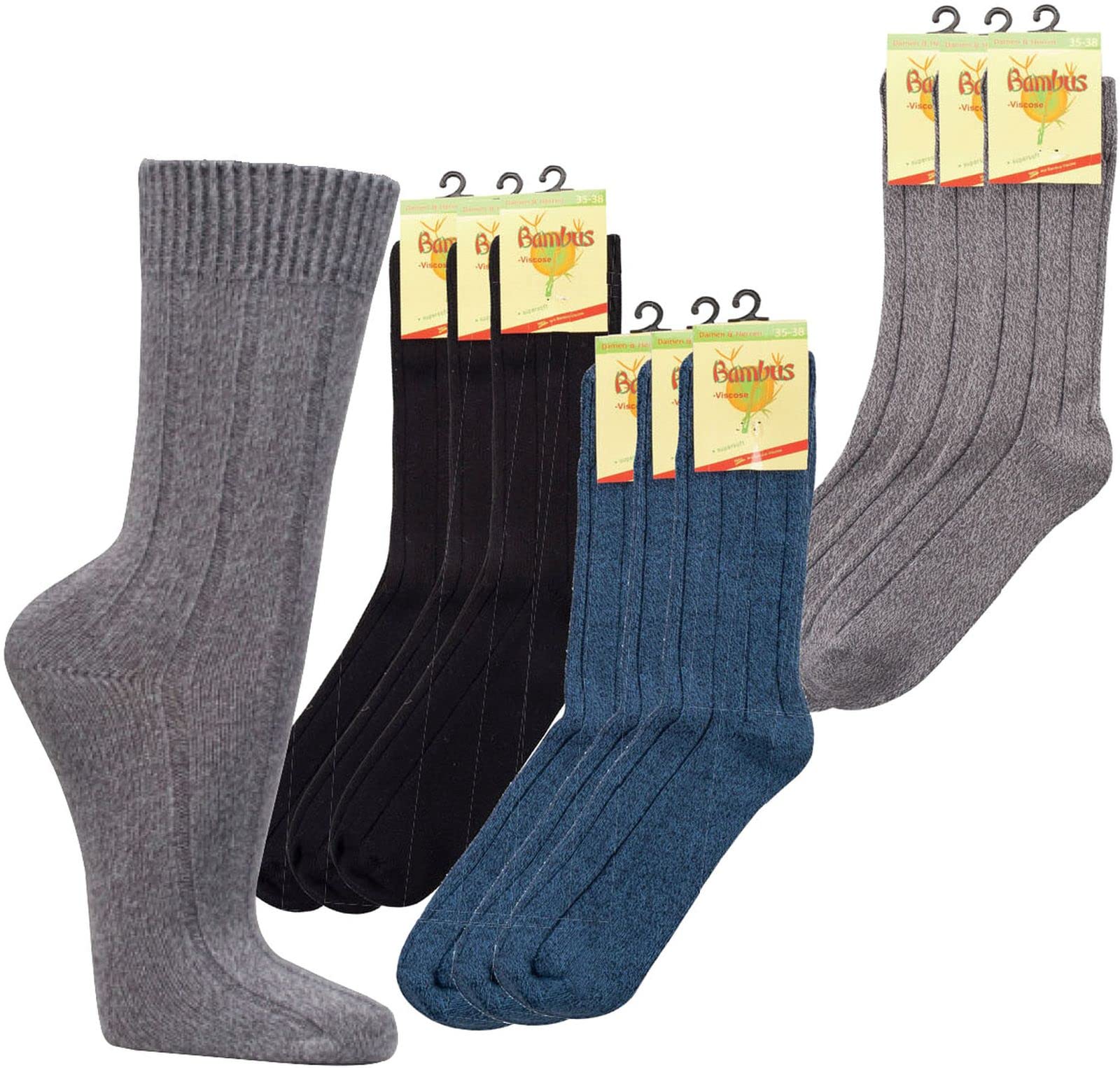 WOWERAT Warme Socken Viskose aus Bambuszellstoffen, Doppelzylinder 3er-BÜNDEL (Gr.39-42, schwarz)