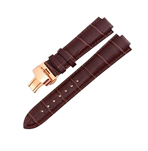 LOUPKC MINGSHAN 21 * 12mm (konvexe Schnittstelle) Schwarzbraunes Lederband kompatibel mit Tambour-Spin-Zeit. Herren- und Frauenarmband mit Schmetterlingsschnalle(Color:Brown rose clasp)