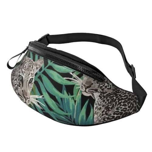 HSJFS Modische Hüfttasche mit bunten Zwergen, verstellbare Hüfttasche, lässige Brusttasche, Leopard Palmblatt, Einheitsgröße