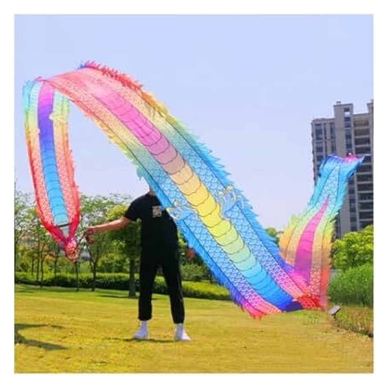 Drachenbänder, Tanzbänder, Dance Dragon Ribbon Streamer Seide Outdoor Flinging Fitness Dragon Dance Wu Long 3D Dragon Ribbon Streamer(10m/33ft)