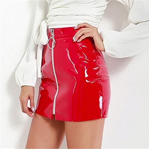 BANLUX Damenrock - Herbst Damen Über Dem Knie Weiß Pu Leder Miniröcke Winter Frauen Hohe Taille Bodycon Frontreißverschluss Kurzer Schwarzer Rock, Stil C, 4XL