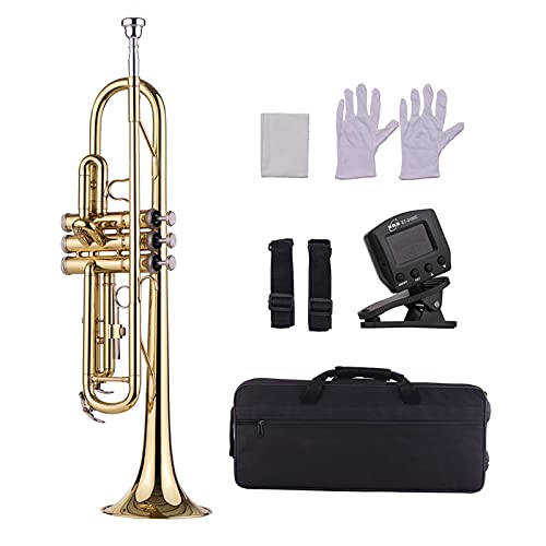 Btuty Standard Bb Messing Trompete Blasinstrument mit Mundstück Tragetasche Handschuhe Reinigungstuch Stimmgerät