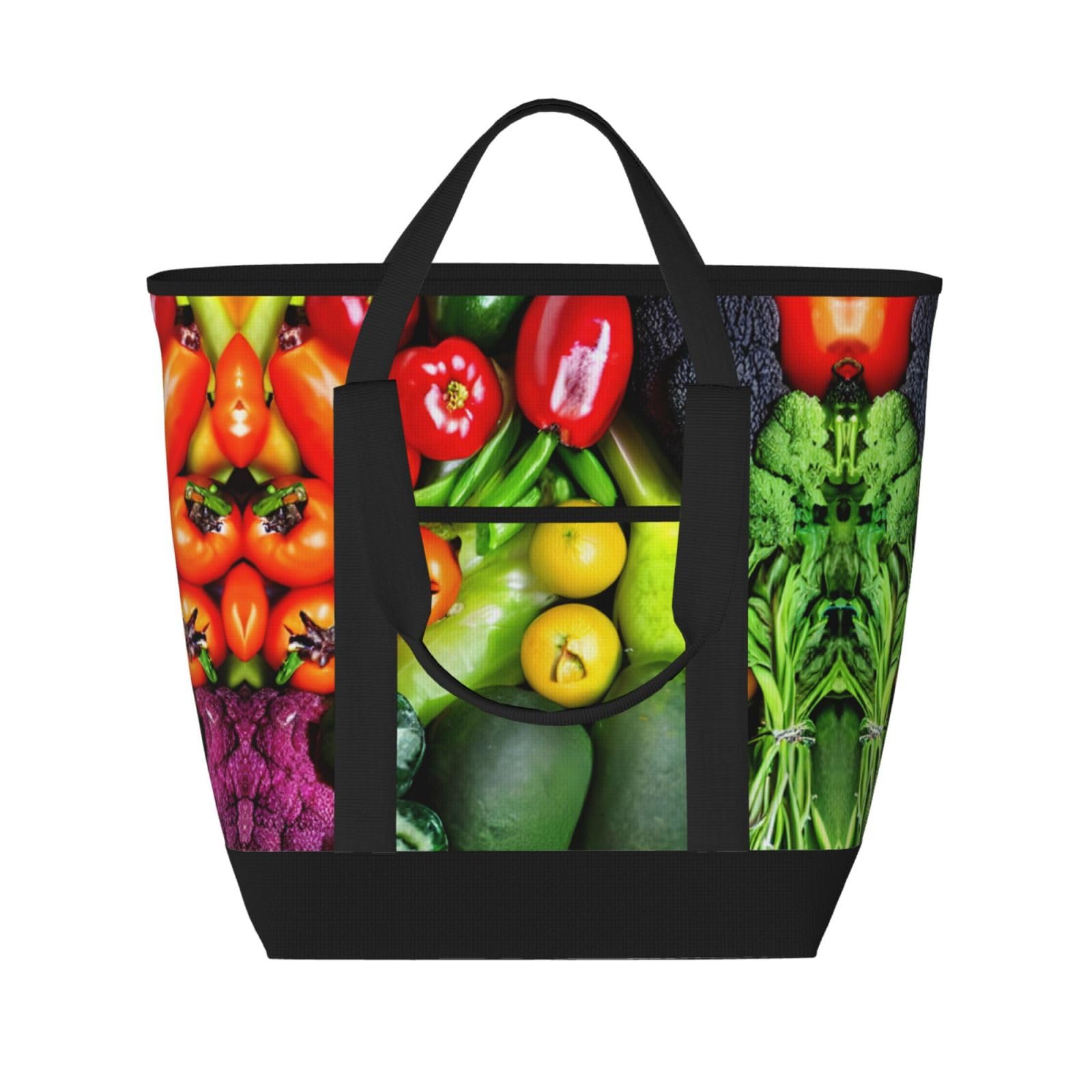 YQxwJL Isolierte Kühltasche mit frischem Gemüse, Obst, großes Fassungsvermögen, Einkaufstasche, Reisen, Strand, wiederverwendbare Einkaufstasche für Erwachsene, Schwarz, Einheitsgröße