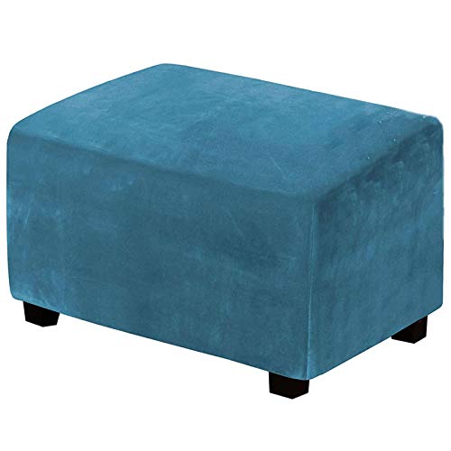 JHLD Samtplüsch Stretch Ottoman Schonbezug Faltbare Rechteck Lagerung Hocker Ottoman Cover Abnehmbar Möbel Protector Mit Elastischer Boden Für Wohnzimmer-Pfauenblau-X-Large