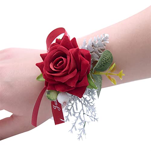 Ein Armband mit Blumen, ein Handgelenk mit Blumen Boutonniere Handgelenk Corsage Hochzeit Brautjungfer Armband Seide Rose Blume Party Prom Girl Handgelenk Corsage Hochzeit Boutonniere (Color :