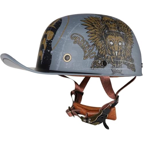 BYFHHHH Vintage Retro Open Face Motorradhelm, ECE-Zertifizierte Baseballkappe Halbhelme Für Männer Frauen Für Moped Cap Jet Scooter Street Cruiser E,L=59~60CM