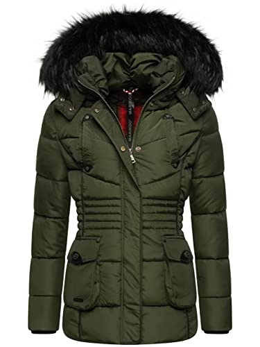 MARIKOO Damen warme Winter Steppjacke Vanilla Olive Gr. XL