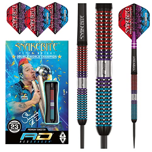 RED DRAGON Peter Snakebite Wright Spirit 23 Gramm Premium Tungsten Darts Set mit Flights und Stielen