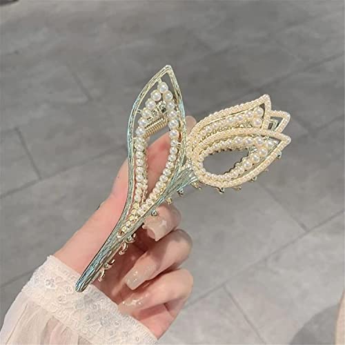 Haarklammern, Clip-Haarspangen, Klauenklammern, koreanische Damen-Haarklammer, Gold-Strass-Perlen-Tulpen-Blumen-Haarnadel, Greif-Haarspangen, Hai-Clip-Kopfschmuck, 2 (Farbe: 108) (Farbe: 3) ( Color :