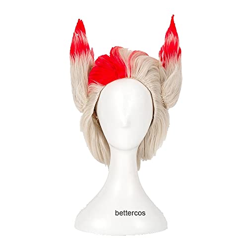 LINLINCD-Rakan Cosplay Perücke 30 cm Silber Mix Rot Hitzebeständige Synthetische Haarperücke+Perücke Mütze+Zwei Ohren