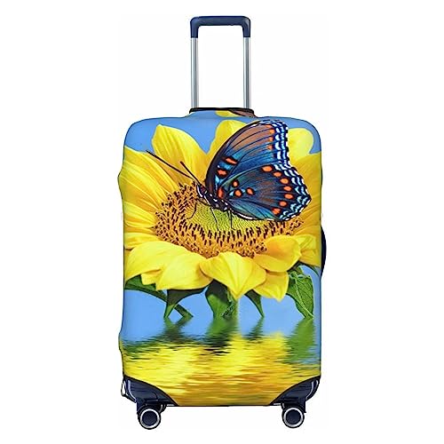 Reisegepäckabdeckung, Motiv: Schmetterling auf Sonnenblume, strapazierfähig, passend für 45,7 - 81,3 cm große Gepäckstücke, Größe M, Schwarz, Medium