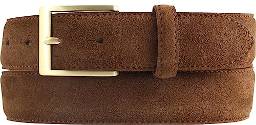 BELTINGER Gürtel aus Veloursleder 3,5 cm | Velour-Ledergürtel für Herren 35mm | Wildleder-Gürtel mit goldener Gürtelschließe | Tabac 105cm