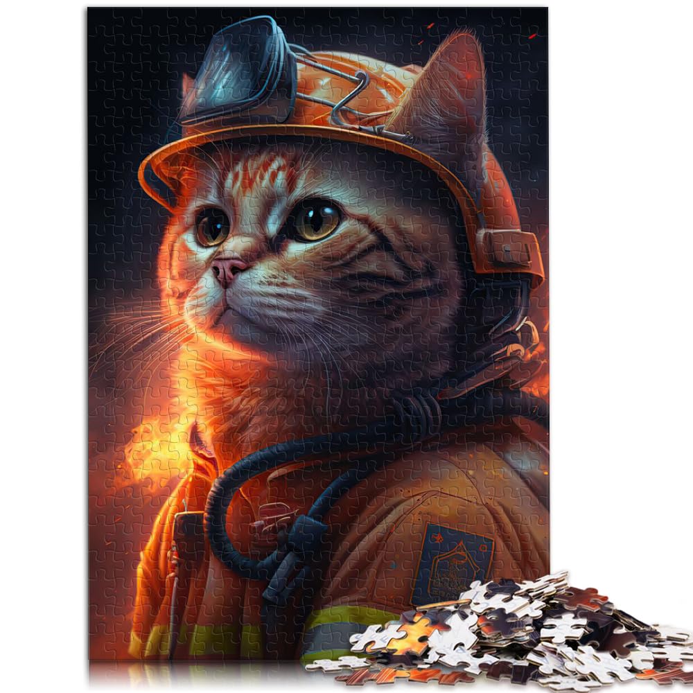 Puzzle-Geschenk, Katze, Feuerwehrmann, 1000 Teile, Puzzle für Erwachsene, Geschenke, Holzpuzzle, Spielzeug, Puzzle, Lernspiele, Stressabbau-Puzzle, 1000 Teile (50 x 75 cm)