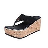 Flip-Flops für Damen, Meer, hohe Hausschuhe für Mädchen, Sommer, Damen, geschlossen, mit Keilabsatz, Strandsandalen, Schwimmbad, Hausschuhe für Wandern, im Freien, Meer, Schwarz , 37 EU