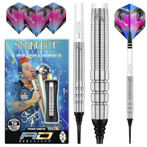 RED DRAGON Peter Wright Snakebite PL15: 16g Fassgewicht, 18g Gesamtgewicht Softip Tungsten Darts mit Flights und Schäfte