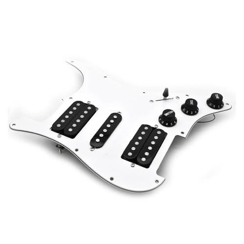 Schlagbrett Tonabnehmer für E Gitarre 1SET geladenes vorverdrahtetes Schlagbrett für elektrische Gitarre 11-Loch-Hsh-Tonabnehmer vorverdrahtete Single-Coil-Humbucker-Magnet-Tonabnehmer(White)