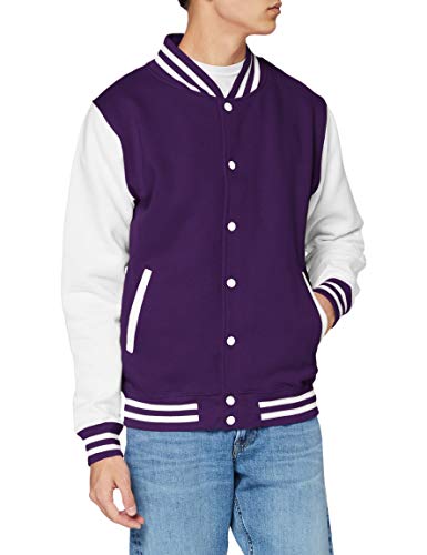 Just Hoods by AWDis Herren Jacke Varsity Jacket, Lila / Weiße Ärmel