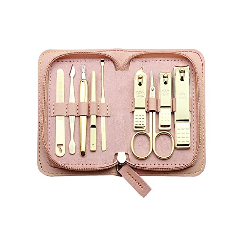 BONAD Zehennagelknipser 9-teiliger Nagel-Clipper-Kit Edelstahl-professionelle Pediküre-Maniküre-Kit Beauty-Tool-Schönheits-Kit mit Pu. Lederabdeckung Unisex. Nagelknipser-Set (Color : Pink2)