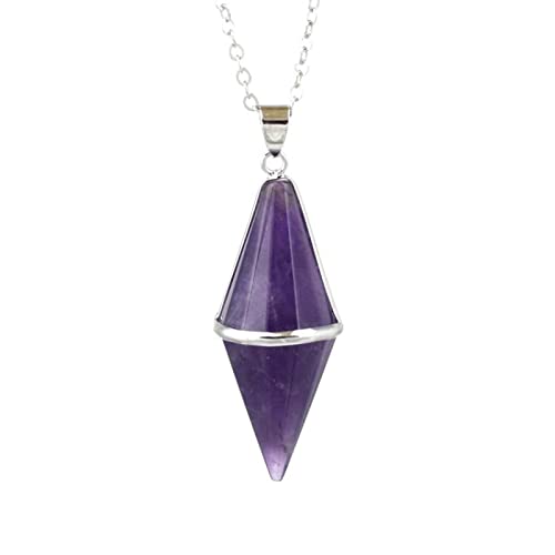 Facettenreiches natürliches Kristall-Anhänger-Halsketten-Stein-Tigerauge-Rosa-Quarz-Spitzpendel für Wünschelrute,Amethyst A