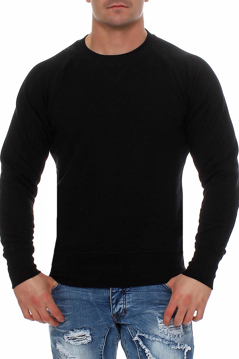 Happy Clothing Herren Pullover Sweatshirt Langarm Pulli ohne Kapuze S M L XL 2XL 3XL, Größe:L, Farbe:Schwarz