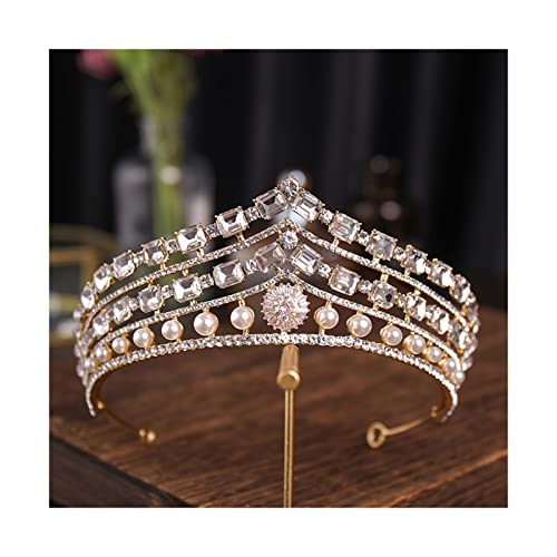 AIHEDOUJ Vintage Kristallkrone Tiaras Braut Strass Krone und Tiara Hochzeit Haarschmuck Braut Haarschmuck Geschenk (Größe: Rot) Stirnbänder (Größe: Silber)