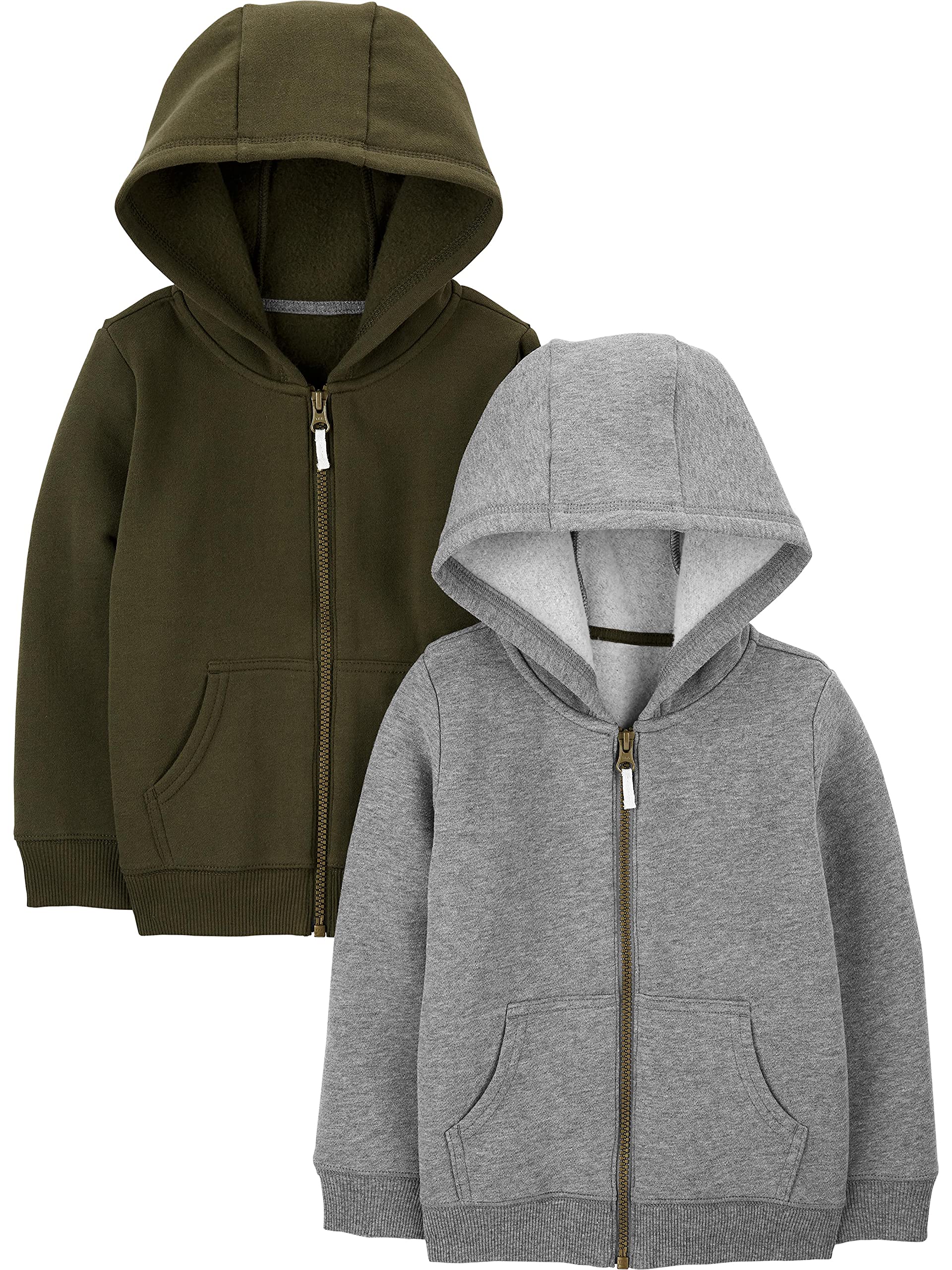 Simple Joys by Carter's Baby-Jungen 2-Pack Fleece Full Zip Hoodies Kapuzenpullover, Olivgrün/Grau, 6-9 Monate (2er Pack)