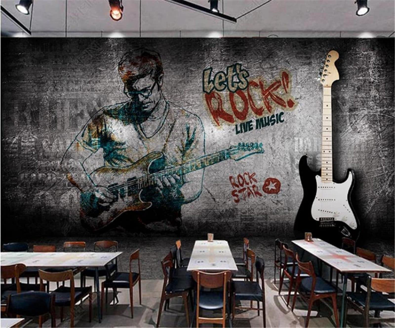 Rock Graffiti Gitarre Tapeten Industrielle Dekoration Malerei Bar Restaurant Hintergrund Tapete Wandbild Pape Tapeten Wohnkultur fototapete 3d effekt Wohnzimmer Schlafzimmer kinderzimmer-300cm×210cm