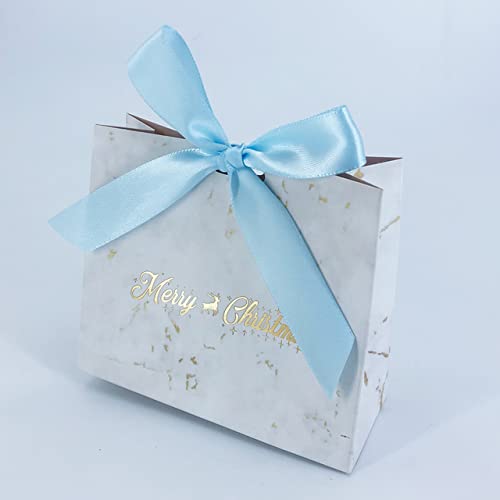 Mini-Weihnachtstüte, Marmor-Papierboxen für Geschenke, Süßigkeiten, Kekse, Bündel, Weihnachtsthema, Geschenk zum Verpacken von Geschenktüten, Weihnachtsdekoration, Himmelblau, 50 Stück