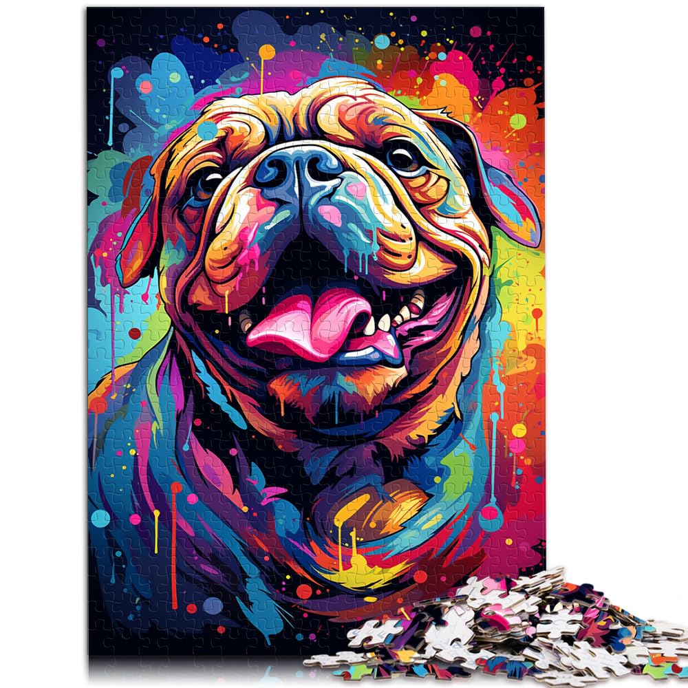 Spielgeschenk Jigsaw Bulldog Buntes psychedelisches Jigsaw 1000-teiliges Holzpuzzle für Erwachsene ganze Familie und die 1000 Teile (50 x 75 cm)