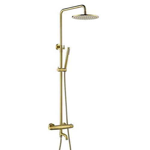 Duschsystem, Thermostat-Duscharmaturen-Set zur Wandmontage in gebürstetem Gold, Umstellmischer aus Messing, Badezimmerdusche mit 8-Zoll-Regenduschkopf und Handbrause, Luxus-Duschset,E Beauty Comes