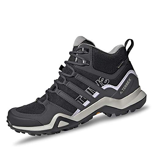 adidas Womens Terrex Swift R2 Mid GTX Walking Shoe, Core Black/Solid Grey/Purple Tint, 42 2/3 EU