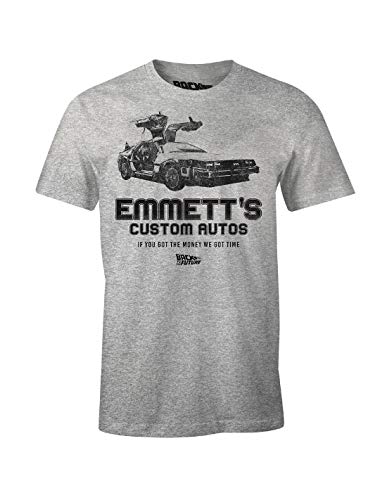 Zurück in die Zukunft Herren T-Shirt Emmett's Custom Autos Delorean grau - XXL