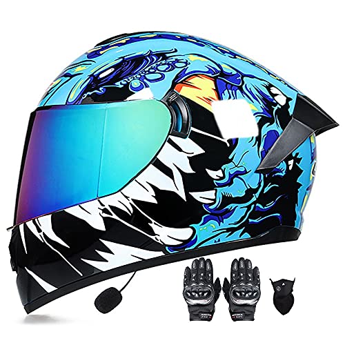 Letetexi Motorradhelm mit Bluetooth Bluetooth-Helm Helm Full Face Integralhelm ECE Genehmigt Scooter-Helm Motorradhelm Doppelvisier mit Mikrofon für Automatisches Handschuhe Maske 55~62cm