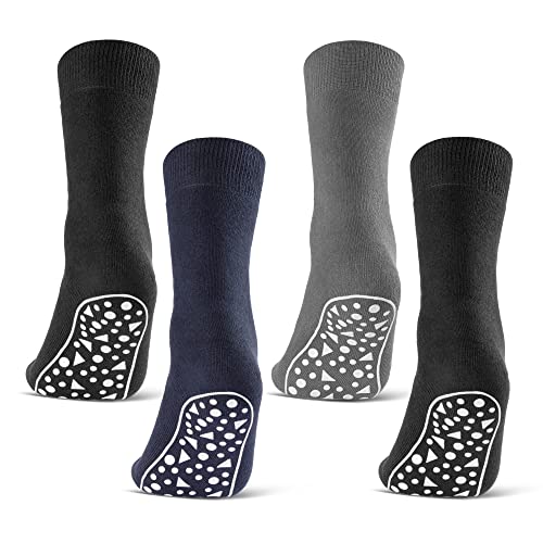 2 | 4 | 6 Paar ABS Socken Damen & Herren Anti Rutsch Socken Stoppersocken Noppensocken Baumwolle Schwarz Blau Grau - 44441 (Schwarz|Blau|Grau 39-42, 4 Paar)