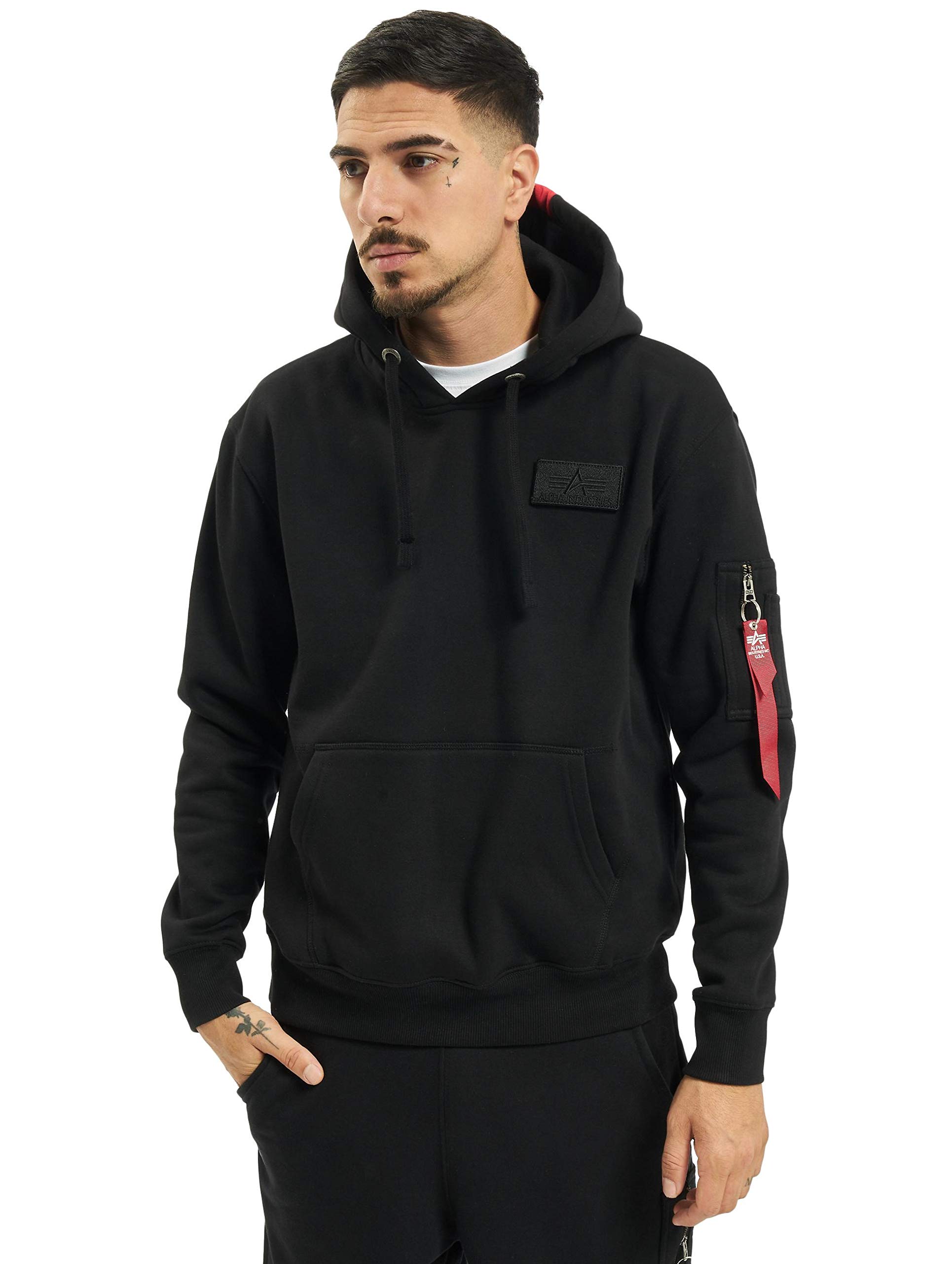 ALPHA INDUSTRIES Herren Red Stripe Hoody Kapuzensweat Kapuzenpullover, Black, S