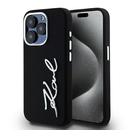 CG Mobile Karl Lagerfeld KLHCP15LSCMSMVK Hülle für iPhone 15 Pro 6.1" Schwarz hardcase Silicone Metal Script Logo