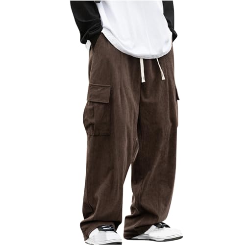 CSHE Retro-Herren-Cordhose Cargohose mit Zusätzlichen Seitentaschen Klassische Cord-Street-Jogginghose Lange Gerade Bein-Freizeithose Perfekt Kombinierbar mit Einer Vielzahl Von Oberteilen Pants