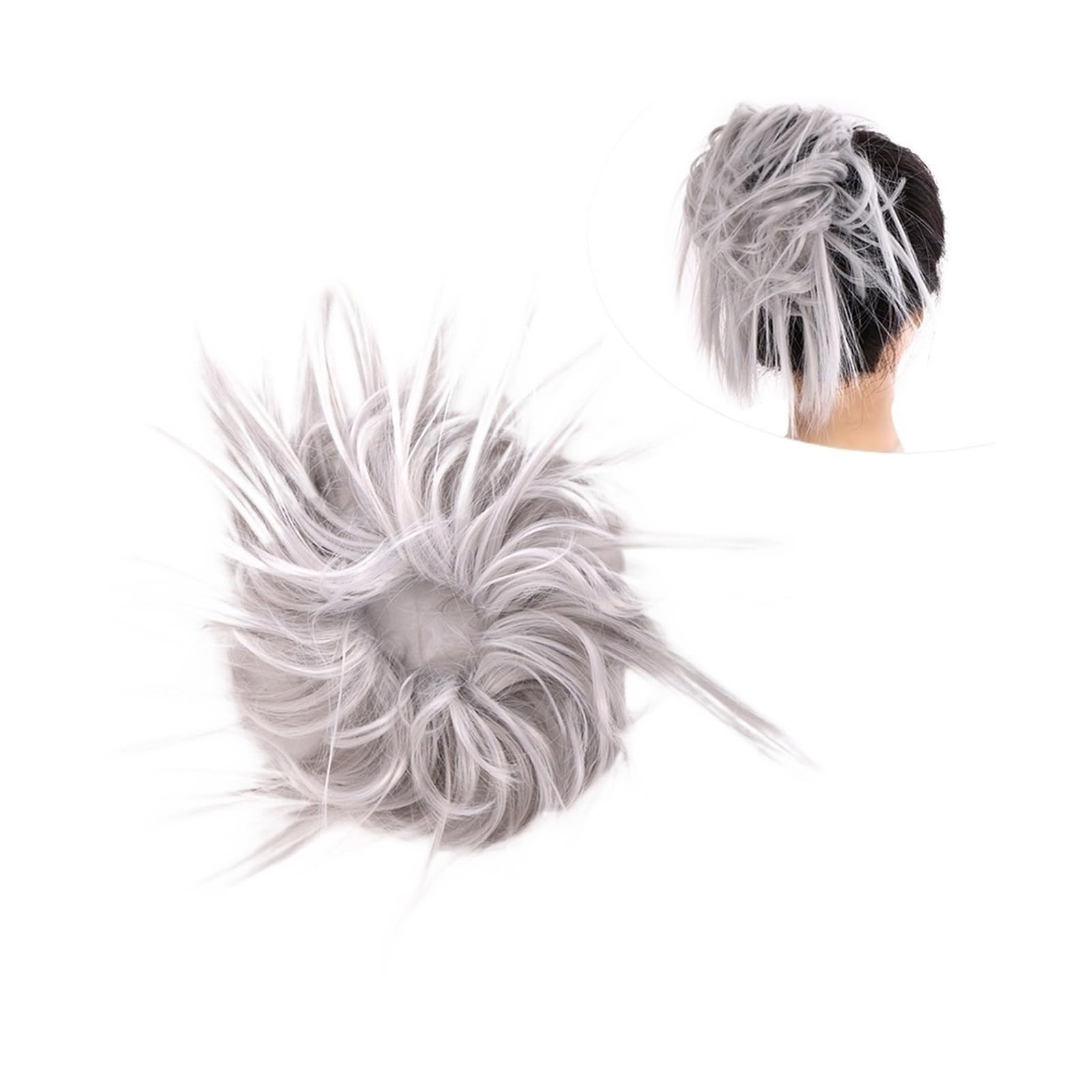 Haarteil Synthetische Haarknoten-Extensions, chaotisch, lockig, elastisch, Haargummis, Haarteile, synthetische Chignon-Donut-Hochsteckfrisuren, Haarteile for Frauen Haarverlängerung(Q17-60GREY)