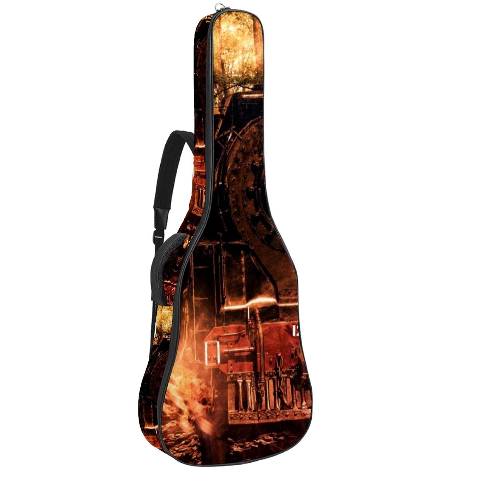 Akustikgitarre Tasche Dicke Polsterung Wasserdicht Dual Verstellbarer Schultergurt Gitarrenkoffer Gig Bag, Retro Lokomotive Zug